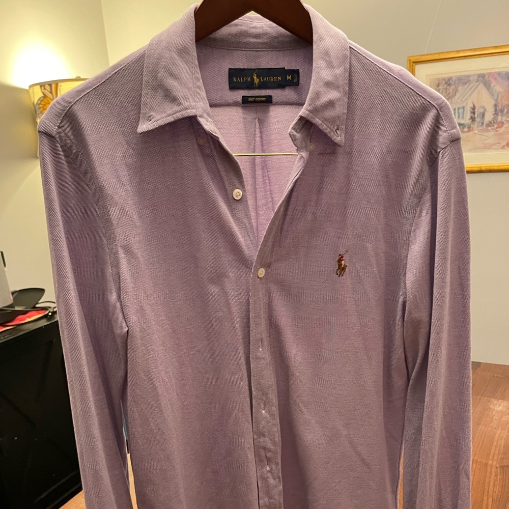 Polo Ralph Lauren pique purple and white stretchy Oxford button down